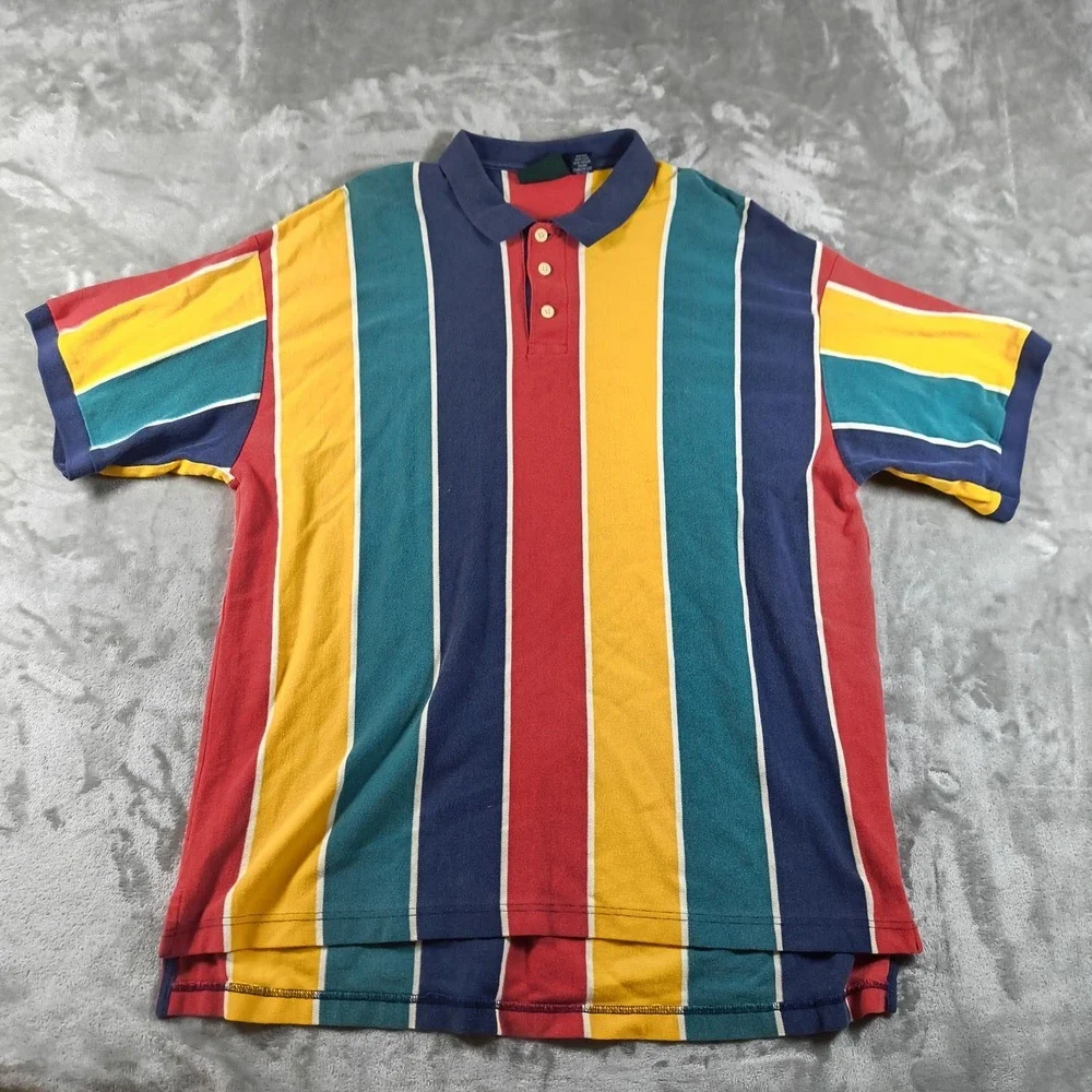 Vintage Trader Bay Polo Shirt Mens XXL Blue Yellow Striped Colorful 90s Hiphop
